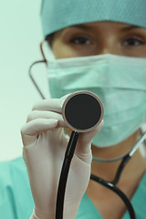 Image showing Female doctor with stethoscope
