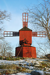 Image showing Red Wooden Windmill