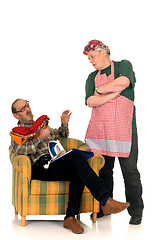 Image showing Housewife with lazy husband