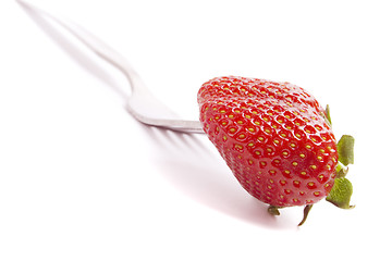 Image showing fork and fresh strawberry