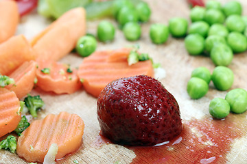 Image showing Fruits and vegetables plate.