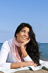 Image showing Young native american woman at beach