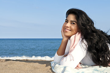 Image showing Young native american woman at beach