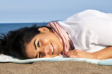 Image showing Young native american woman at beach