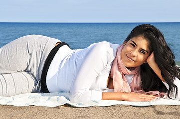 Image showing Young native american woman at beach