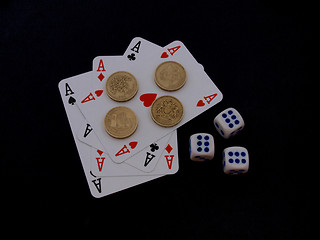 Image showing Gambling with dice and cards.