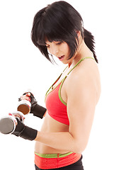 Image showing muscular fitness instructor with dumbbells