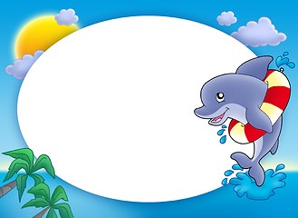 Image showing Round frame with jumping dolphin