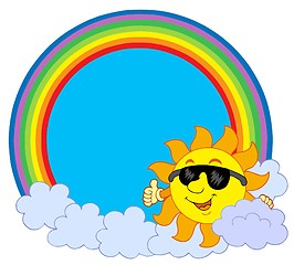 Image showing Sun with cloud in rainbow circle