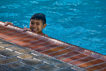 Image showing Little boy in the pool