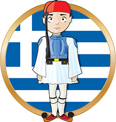 Image showing Greek Evzone with Flag