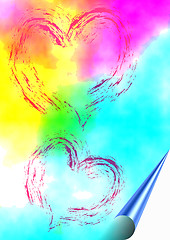 Image showing aquarell background with painted hearts