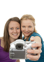 Image showing Two pretty girls posing for a camera