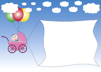 Image showing baby buggy is pulling a banner