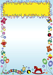 Image showing border with baby toys and frame in the top