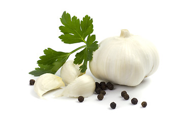 Image showing garlics with black pepper and parsley