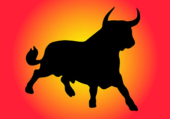 Image showing black bull on red-orange background