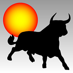 Image showing black bull and the sun