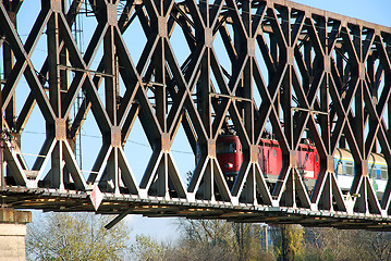 Image showing Locomotive on railway bridge