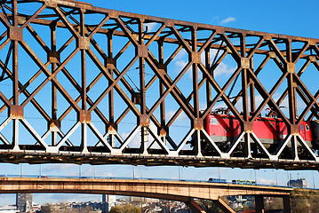 Image showing Locomotive on railway bridge