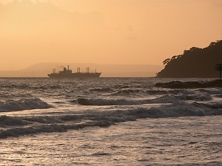 Image showing Cargo Ship in Dusk