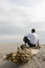 Image showing Businessman sitting on beach