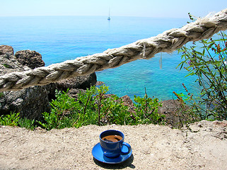 Image showing Morning coffee on terrace