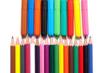 Image showing Crayons, soft-tip pens