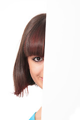 Image showing Beautiful woman holding empty white board