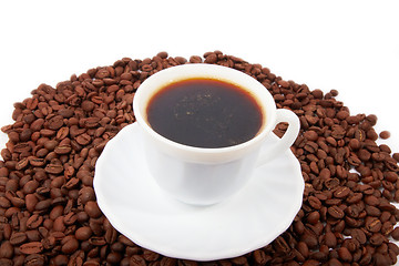 Image showing Coffee cup on coffee beans