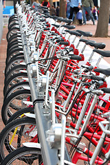 Image showing bicycles parked in city Barcelona, Spain