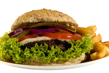 Image showing Hamburger and fries