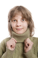 Image showing Young woman wearing pullover