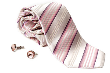 Image showing Rose striped tie and cuff links