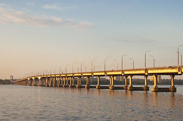 Image showing night bridge on dnepr river