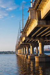 Image showing night bridge on dnepr river