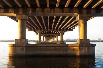 Image showing night bridge on dnepr river