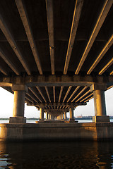 Image showing night bridge on dnepr river