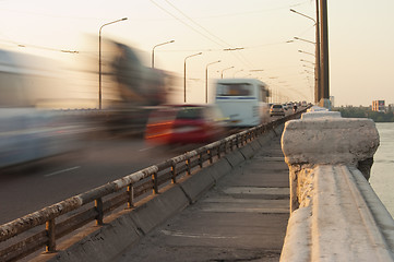 Image showing night bridge on dnepr river