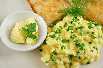 Image showing Scrambled Eggs With Butter And Toast