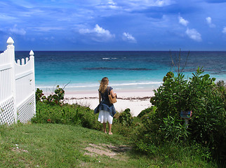 Image showing Blonde Girl Takes Path to Beach