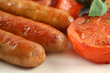 Image showing Sausages And Fried Tomato
