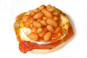 Image showing Baked Beans On An Egg And Bacon Muffin