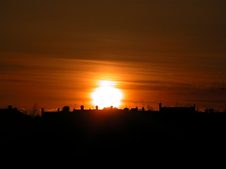 Image showing Sunset over Small-town Skyline