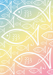 Image showing white fishes on gradient colored background