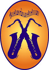 Image showing gradient colored oval with two saxophones