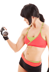 Image showing muscular fitness instructor with dumbbells