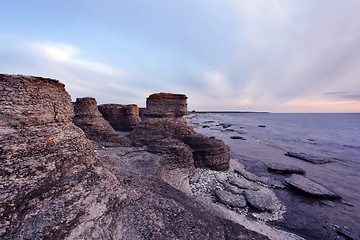 Image showing Limestone pillar at dusk, Sweden