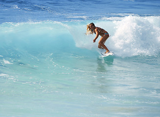 Image showing Hawaii, Kauai - Oct 21, 2008: Surfer girl Malia Rimavicus at training