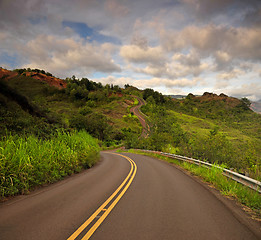 Image showing Kauai - Hawaii - Serpertine road winding through the mountains